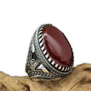 Men Ring Natural Red Carnelian yemeni Agate Aqeeq 925 sterling silver rare akik art rare stone