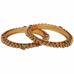 Archi Collection Antique Traditional Bridal Gold Plated Kundan Crystal Bangle Set (2 pc)