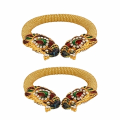 Archi Collection Stylish Fancy Party Wedding Wear Gold Plated Traditional Meenakari Peacock Pearl Bangle Kada Set (2 pc)