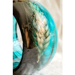 Real Wheat bangle bracelet Blue brown shiny resin. Resin jewelry stylish art. Botanical bangle Bohemian boho chic style bracelet.
