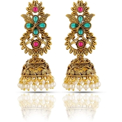 Antique Pearl Gold Plated Temple Jhumki Earring for Women